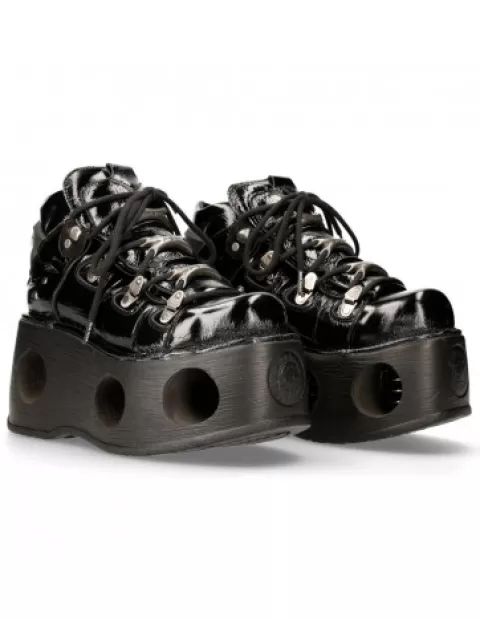 New Rock High heels^Ankle Boot Black Neptuno With Laces M-Tank006C-C8