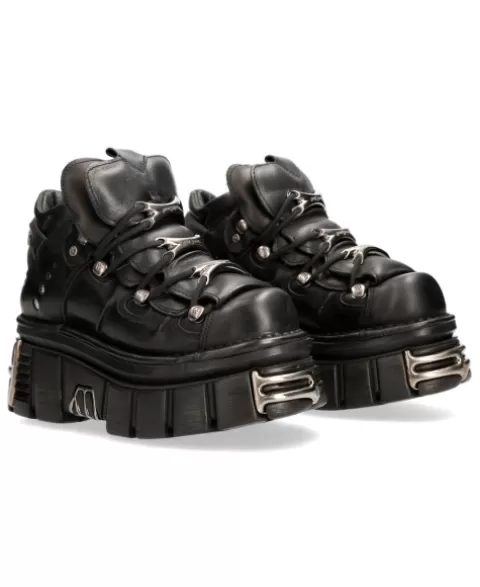 New Rock 106 | Platform^Ankle Boot Black Tower With Laces M-106-S112