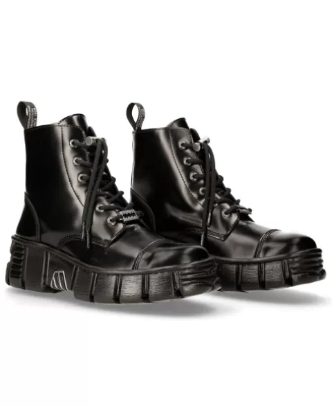 New Rock Wall | Boots^Ankle Boot Black Tower With Laces M-Wall005N-C6