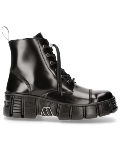 New Rock Wall | Boots^Ankle Boot Black Tower With Laces M-Wall005N-C6