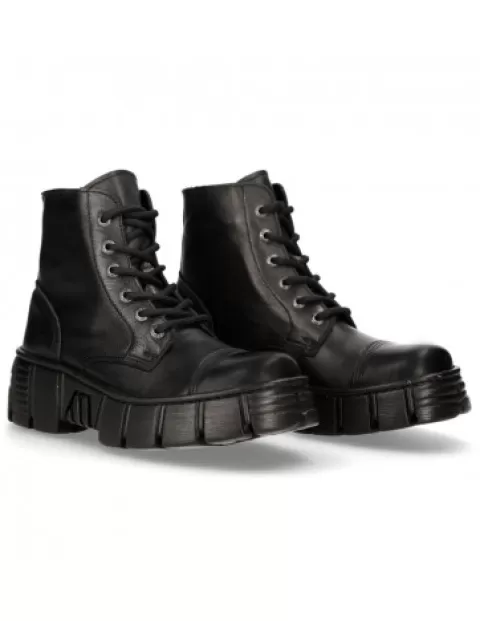 New Rock Wall^Ankle Boot Black Tower With Laces M-Wall005Nn-S1