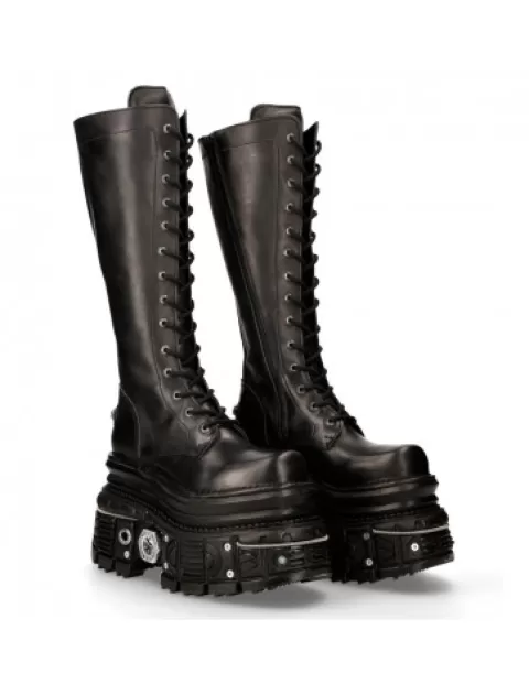 New Rock High heels^High Boot Black Imperfect With Laces M-235-C11