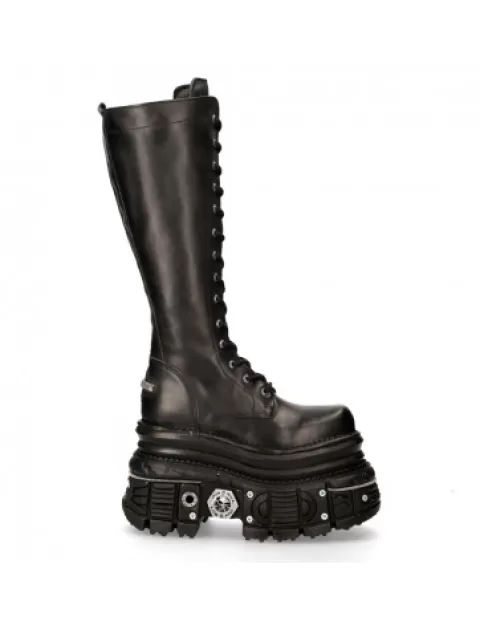 New Rock High heels^High Boot Black Imperfect With Laces M-235-C11