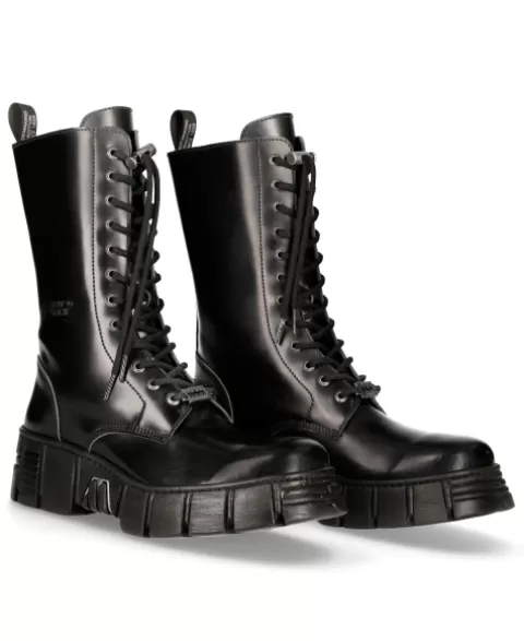 New Rock Wall | Boots^High Boot Black Tower With Laces M-Wall027N-C2